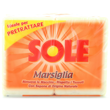 SOLE SAPONE BUCATO PEZZI MARSIGLIA BIANCO 2 PEZZI 500 GRAMMI