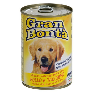 ALIMENTO GRAN BONTÀ PER CANI ADULTI IN BOCCONI DI POLLO E TACCHINO IN LATTINA 1230 GR