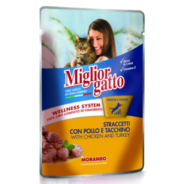 MIGLIOR GATTO STRACETTI CON POLLO E TACCHINO BUSTA 100 GRAMMI
