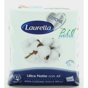 LAURELLA BIO COTTON ASSORBENTE ULTRA NOTTE ALI RIPIEGATO 10 PZ