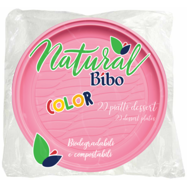 BIBO NATURAL 20 PIATTI DESSERT ROSA DM 17 BIODEGRADABILI E COMPOSTABILI