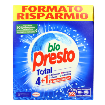 BIO PRESTO DETERSIVO POLVERE BUCATO LAVATRICE 62 MISURINI