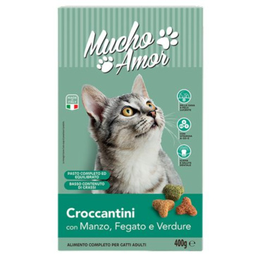 MUCHO AMOR CROCCANTINI GATTI ADULTI CON MANZO, FEGATO E VERDURE GR 400