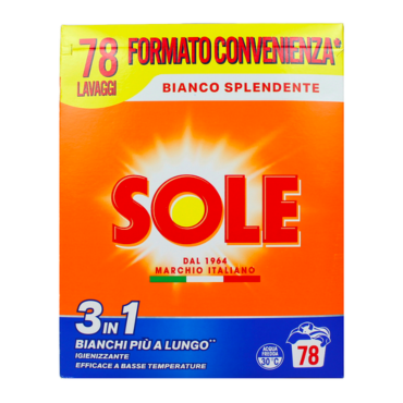 SOLE DETERSIVO POLVERE BUCATO LAVATRICE BIANCO SPLENDENTE FUSTO 78 LAVAGGI 4,155KG