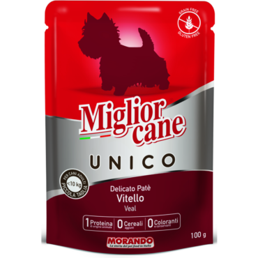 MIGLIOR CANE UNICO DELICATO PATE' DI VITELLO PER CANI INFERIORI A 10 KG BUSTA 100 GRAMMI