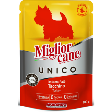 MIGLIOR CANE UNICO DELICATO PATE' DI TACCHINO PER CANI INFERIORI A 10 KG BUSTA 100 GRAMMI
