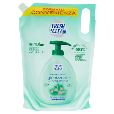 FRESH & CLEAN SAPONE LIQUIDO IGIENIZZANTE CON ANTIBATTERICO TÈ VERDE E VERBENA ECORICARICA 1000 ML