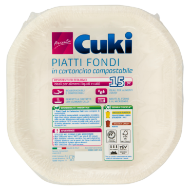 CUKI PRESENTA PIATTI FONDI IN CARTONCINO COMPOSTABILE 15 PZ