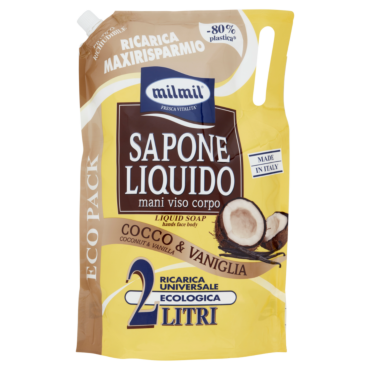 MIL MIL SAPONE LIQUIDO MANI RICARICA BUSTA 2 LITRI COCCO & VANIGLIA