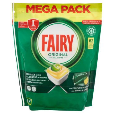 FAIRY PASTIGLIE LAVASTOVIGLIE ORIGINAL, DETERSIVO PIATTI LIMONE, 62 CAPSULE 837 G