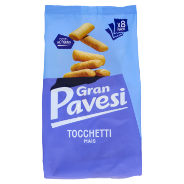 GRAN PAVESI SNACK TOCCHETTI, SNACK AL MAIS COTTI AL FORNO, 8 PACCHETTI 256G