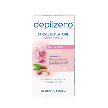 DEPILZERO 20 STRISCE DEPILATORIE GAMBE E BRACCIA PER PELLI DELICATE PIU 4 SALVIETTE