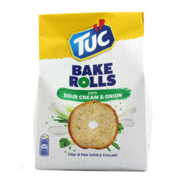 TUC BAKE ROLLS CHIPS DI PANE SOTTILE E CROCCANTE GUSTO SOUR CREAM E ONION GR.150