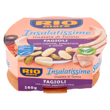 RIO MARE INSALATISSIME INSALATA DI TONNO FAGIOLI CON CAROTE, PEPERONI E OLIVE 160 G