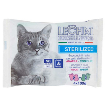 LECHAT EXCELLENCE STERILIZED BOCCONCINI IN SALSA CON ANATRA E CONIGLIO GR.100X4