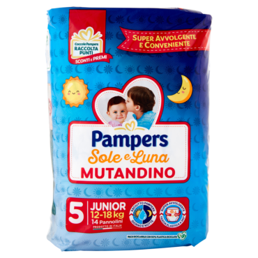 PAMPERS SOLE E LUNA JUNIOR MUTANDINO PANNOLINI TAGLIA 5 (12-18KG) 14 PEZZI