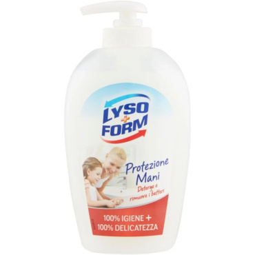 LYSOFORM PROTEZIONE MANI SAPONE LIQUIDO DETERGE E RIMUOVE I BATTERI 100% IGIENE + 100% DELICATEZZA 250 ML