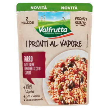 VALFRUTTA I PRONTI AL VAPORE FARRO, OLIVE NERE, POMODORI SECCHI, CAPPERI 220 G